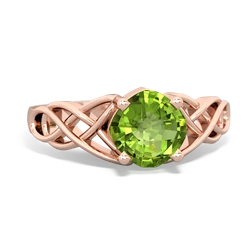 Peridot Checkerboard Cushion Celtic Knot 14K Rose Gold ring R5000