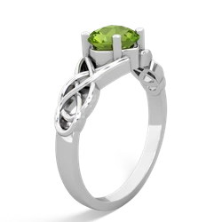 Peridot Checkerboard Cushion Celtic Knot 14K White Gold ring R5000