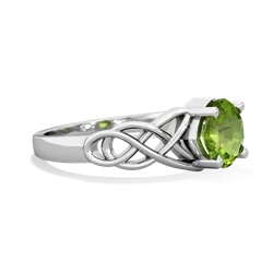 Peridot Checkerboard Cushion Celtic Knot 14K White Gold ring R5000