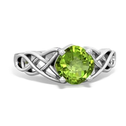 Peridot Checkerboard Cushion Celtic Knot 14K White Gold ring R5000