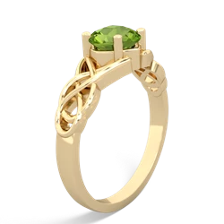 Peridot Checkerboard Cushion Celtic Knot 14K Yellow Gold ring R5000