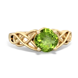 Peridot Checkerboard Cushion Celtic Knot 14K Yellow Gold ring R5000