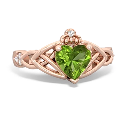 Peridot Claddagh Celtic Knot Diamond 14K Rose Gold ring R5001