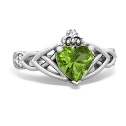 Peridot Claddagh Celtic Knot Diamond 14K White Gold ring R5001