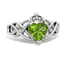 Thumbnail for Peridot Claddagh Celtic Knot 14K White Gold ring R2367 - front view
