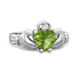 Peridot Claddagh Diamond Crown 14K White Gold ring R2372