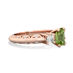 Peridot Art Deco Diamond 7X5 Emerald-Cut Engagement 14K Rose Gold ring R20017EM