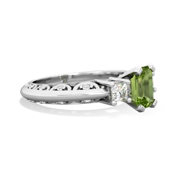 Peridot Art Deco Diamond 7X5 Emerald-Cut Engagement 14K White Gold ring R20017EM