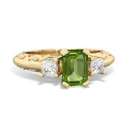 Peridot Art Deco Diamond 7X5 Emerald-Cut Engagement 14K Yellow Gold ring R20017EM