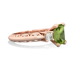 Peridot Art Deco Diamond 8X6 Emerald-Cut Engagement 14K Rose Gold ring R20018EM