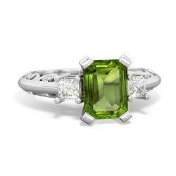 Peridot Art Deco Diamond 8X6 Emerald-Cut Engagement 14K White Gold ring R20018EM