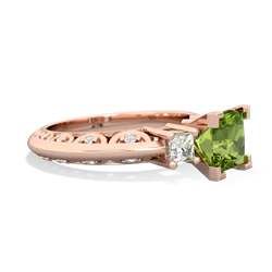 Peridot Art Deco Diamond Engagement 6Mm Princess 14K Rose Gold ring R2001