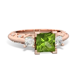 Peridot Art Deco Diamond Engagement 6Mm Princess 14K Rose Gold ring R2001