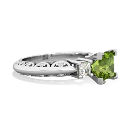 Peridot Art Deco Diamond Engagement 6Mm Princess 14K White Gold ring R2001