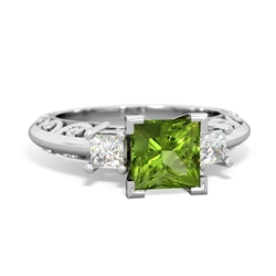 Peridot Art Deco Diamond Engagement 6Mm Princess 14K White Gold ring R2001