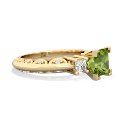 Peridot Art Deco Diamond Engagement 6Mm Princess 14K Yellow Gold ring R2001