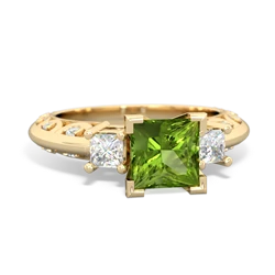 Peridot Art Deco Diamond Engagement 6Mm Princess 14K Yellow Gold ring R2001