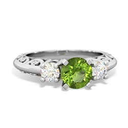 Peridot Art Deco Diamond 6Mm Round Engagment 14K White Gold ring R2003