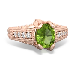 Peridot Antique Style Milgrain Diamond 14K Rose Gold ring R2028