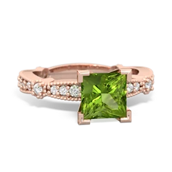 Peridot Sparkling Tiara 6Mm Princess 14K Rose Gold ring R26296SQ