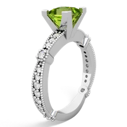 Peridot Sparkling Tiara 6Mm Princess 14K White Gold ring R26296SQ