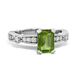 Peridot Sparkling Tiara 7X5mm Emerald-Cut 14K White Gold ring R26297EM