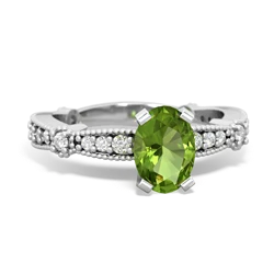 Peridot Sparkling Tiara 7X5mm Oval 14K White Gold ring R26297VL