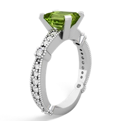 Peridot Sparkling Tiara 8X6 Emerald-Cut 14K White Gold ring R26298EM