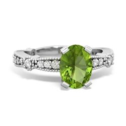 Peridot Sparkling Tiara 8X6 Oval 14K White Gold ring R26298VL