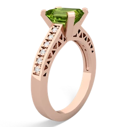 Peridot Art Deco Engagement 8X6mm Emerald-Cut 14K Rose Gold ring R26358EM