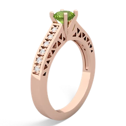 Peridot Art Deco Engagement 5Mm Round 14K Rose Gold ring R26355RD