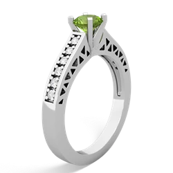 Peridot Art Deco Engagement 5Mm Round 14K White Gold ring R26355RD