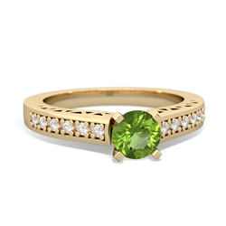 Peridot Art Deco Engagement 5Mm Round 14K Yellow Gold ring R26355RD