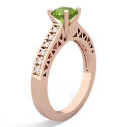 Peridot Art Deco Engagement 6Mm Round 14K Rose Gold ring R26356RD