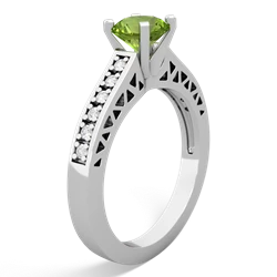 Peridot Art Deco Engagement 6Mm Round 14K White Gold ring R26356RD