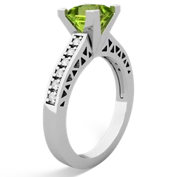 Peridot Art Deco Engagement 6Mm Princess 14K White Gold ring R26356SQ