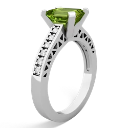 Peridot Art Deco Engagement 8X6mm Emerald-Cut 14K White Gold ring R26358EM