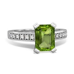 Peridot Art Deco Engagement 8X6mm Emerald-Cut 14K White Gold ring R26358EM