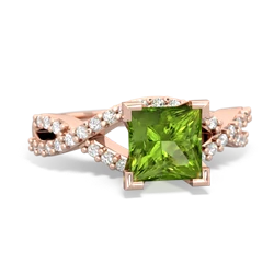 Peridot Diamond Twist 6Mm Princess Engagment  14K Rose Gold ring R26406SQ