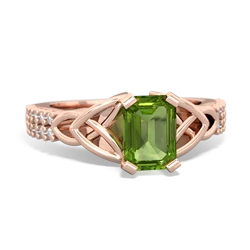 Peridot Celtic Knot 7X5 Emerald-Cut Engagement 14K Rose Gold ring R26447EM