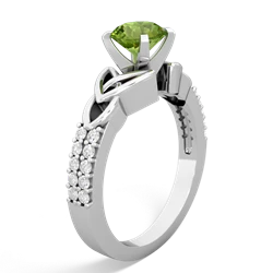 Peridot Celtic Knot 6Mm Round Engagement 14K White Gold ring R26446RD