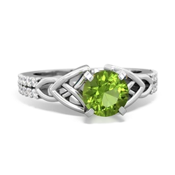 Peridot Celtic Knot 6Mm Round Engagement 14K White Gold ring R26446RD