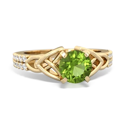 Peridot Celtic Knot 6Mm Round Engagement 14K Yellow Gold ring R26446RD