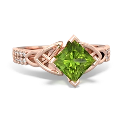 Peridot Celtic Knot 6Mm Princess Engagement 14K Rose Gold ring R26446SQ