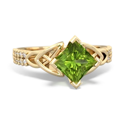 Peridot Celtic Knot 6Mm Princess Engagement 14K Yellow Gold ring R26446SQ