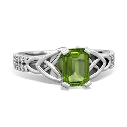 Peridot Celtic Knot 7X5 Emerald-Cut Engagement 14K White Gold ring R26447EM