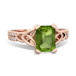 Peridot Celtic Knot 8X6 Emerald-Cut Engagement 14K Rose Gold ring R26448EM