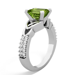 Peridot Celtic Knot 8X6 Emerald-Cut Engagement 14K White Gold ring R26448EM