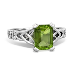 Peridot Celtic Knot 8X6 Emerald-Cut Engagement 14K White Gold ring R26448EM