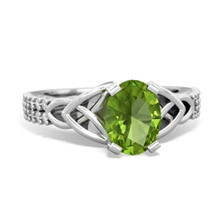 Peridot Celtic Knot 8X6 Oval Engagement 14K White Gold ring R26448VL